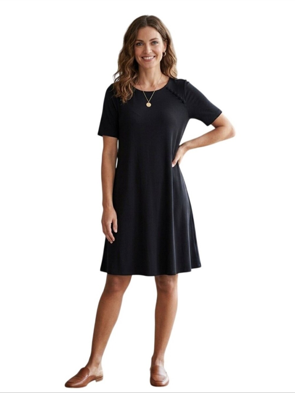 Loft NWT Black Jersey Swing Dress Size MT - Picture 1 of 7